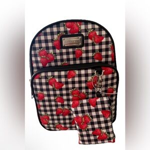Madden Girl Black and Red Checkered Strawberry Backpack